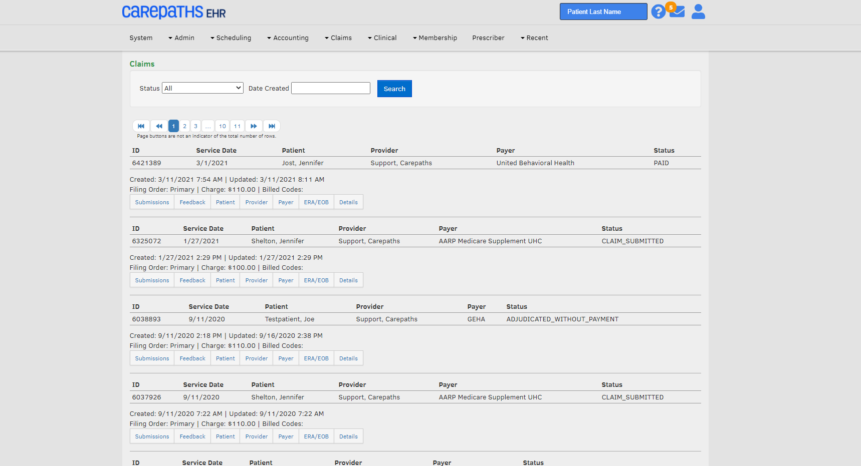 screenshot of CarePaths EHR
